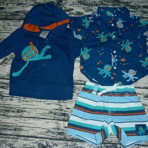 Gymboree Octopus Hugs 3-6 Month Baby Boy Hoodie Shirt Shorts NWT Outfit Defect